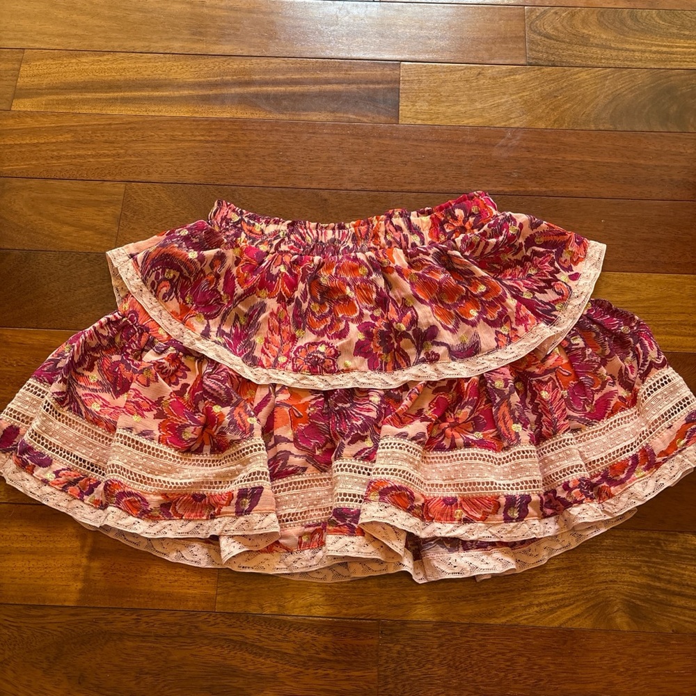 Olivaceous Pink and Orange Floral Tiered Skater Skirt